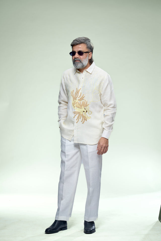 Masterpiece 9 : Hand Embroidery Pure Linen Full Sleeve Shirt - AddysForMen®️