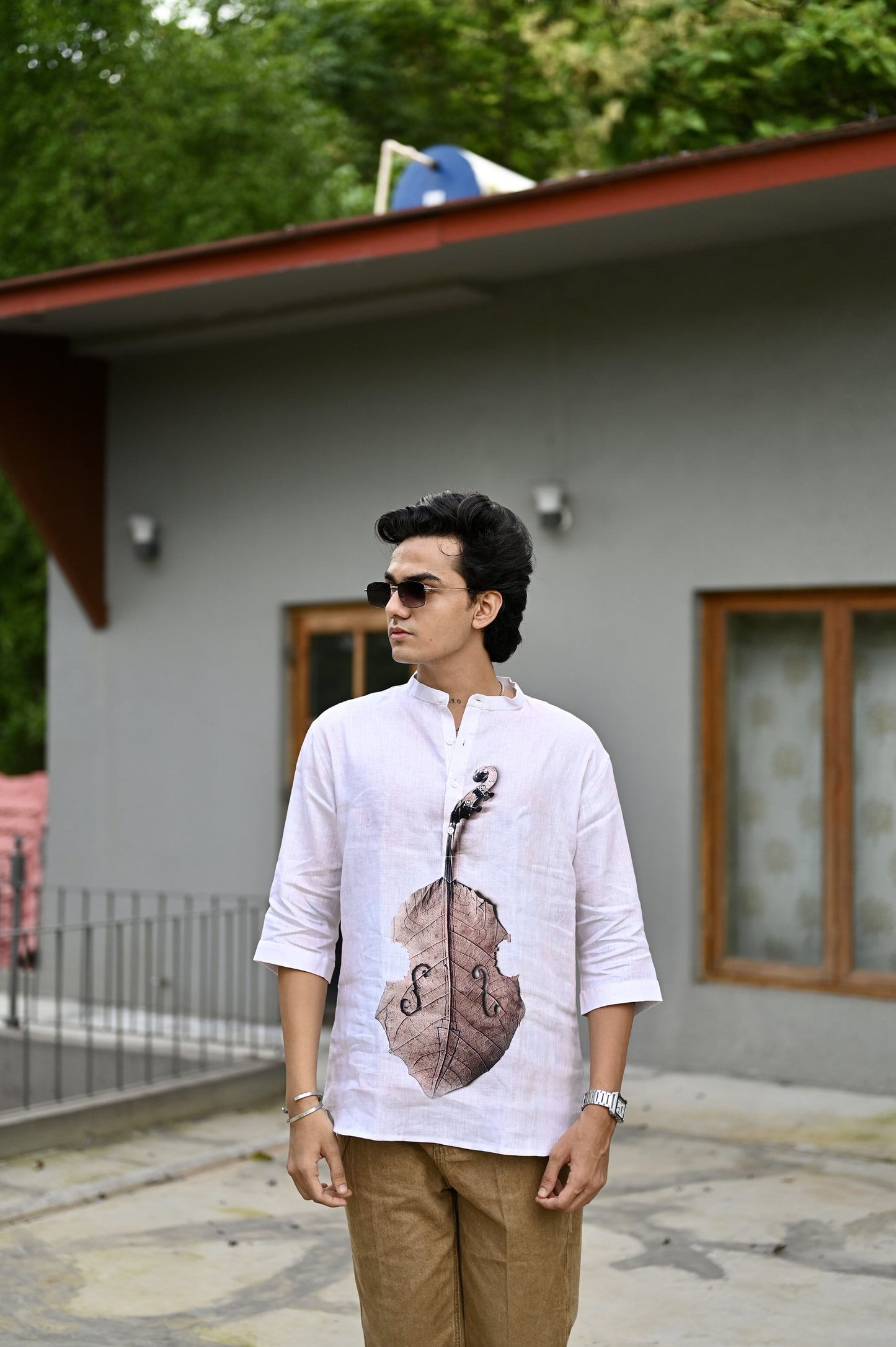 "Elegant Harmony : Fusion of Music and Fashion - 3/4 Sleeve Kurta Style Shirt"