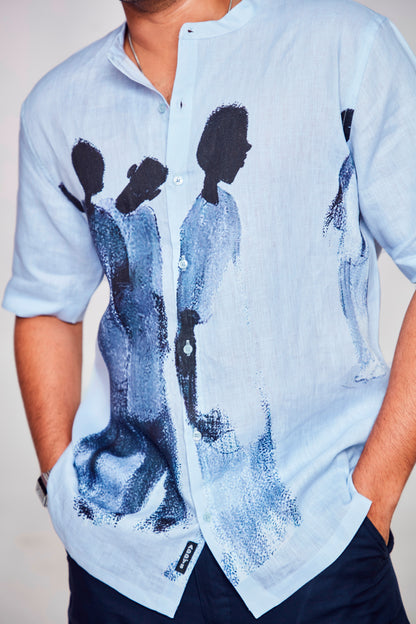 Blue Horizon : A Stylish Journey - Pure Linen Short Sleeve Shirt