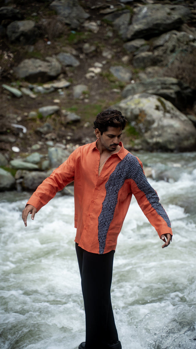 Tangerine Script Pure Linen Designer Shirt