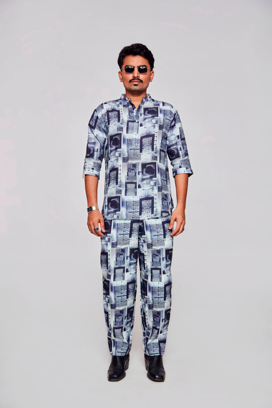 Techno Slumber : Visionary Blend of Comfort and Connectivity - 3/4 Sleeve Pure Linen Kurta Style Shirt