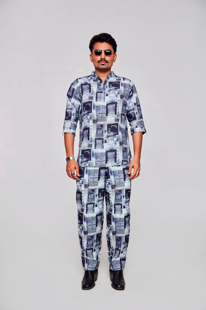 Techno Slumber : Visionary Blend of Comfort and Connectivity - 3/4 Sleeve Pure Linen Kurta Style Shirt