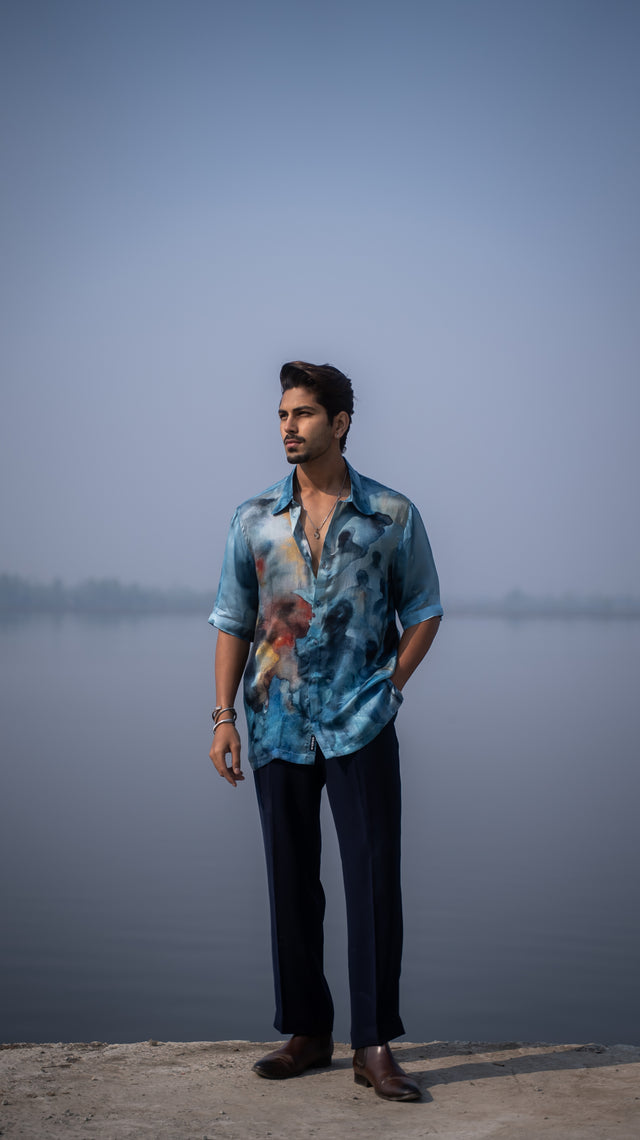 Lost in Blue Pure Bemberg Satin Short Sleeve Shirt
