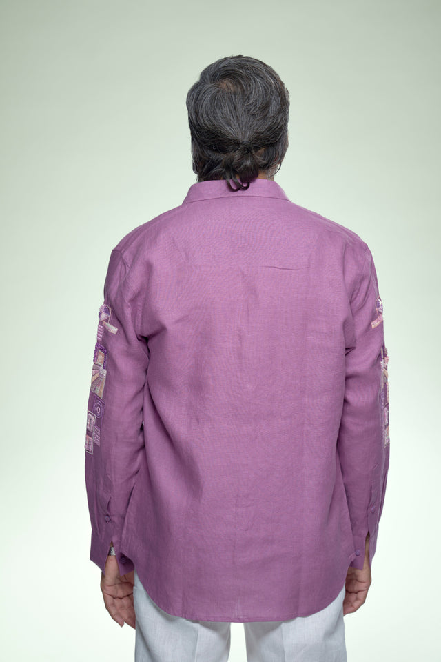 Artisan Motion : 9-hour Sleeve Embroidered Pure Linen Full Sleeve Shirt - AddysForMen®️