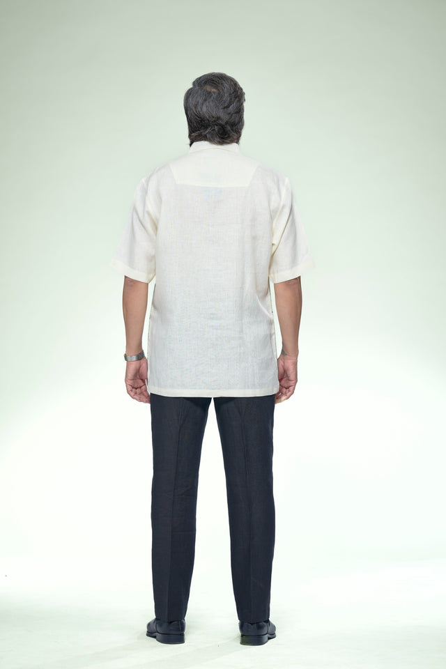 Artisan Monarch Digital Print Patchwork Pure Linen Designer Short Sleeve Shirt - AddysForMen®