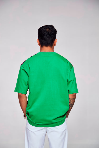 Nature's Harmony : Vibrant Blend of White and Green - Oversize Linen Tshirt