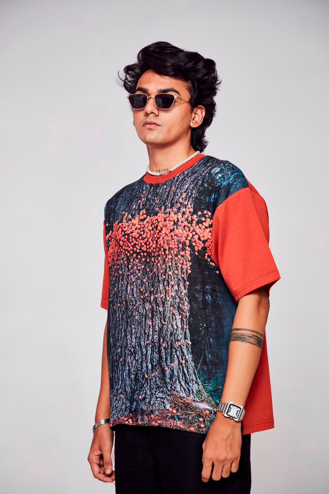 Sylvan Symphony : Tapestry of Majestic Tree Revelry - Oversize Linen Tshirt