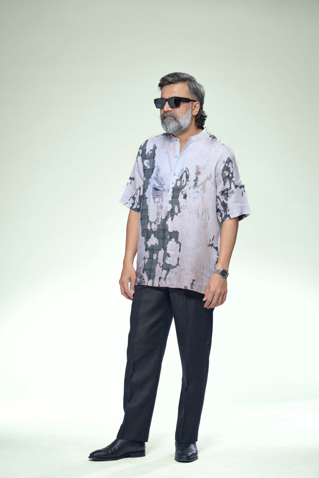 Monochrome Mosaic Abstract Pure Linen Short Sleeve Shirt – AddysForMen®️