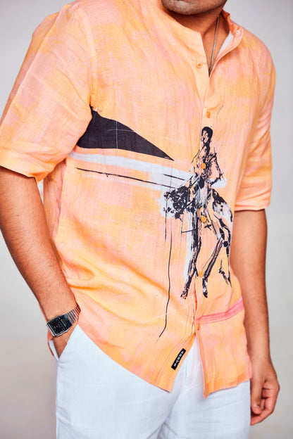 Soul Reflection : A Digital Canvas of Boundless Imagination - Pure Linen Short Sleeve Shirt