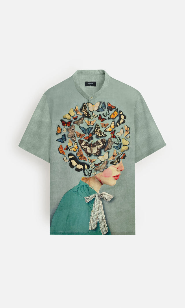 Feminine Fusion Printed Pure Linen Short Sleeve Unisex Shirt