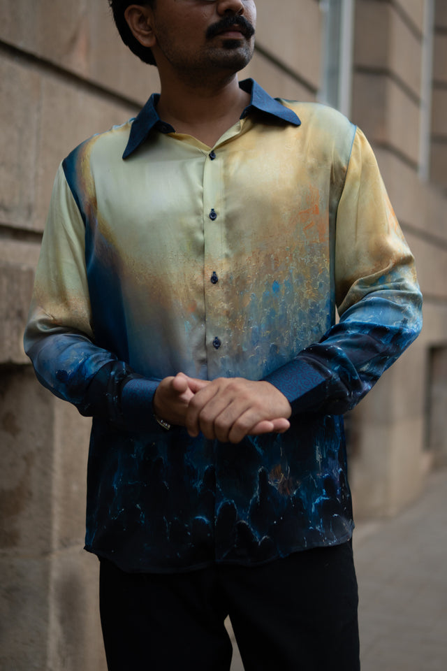 Golden Dusk Pure Bemberg Satin Full Sleeve Shirt