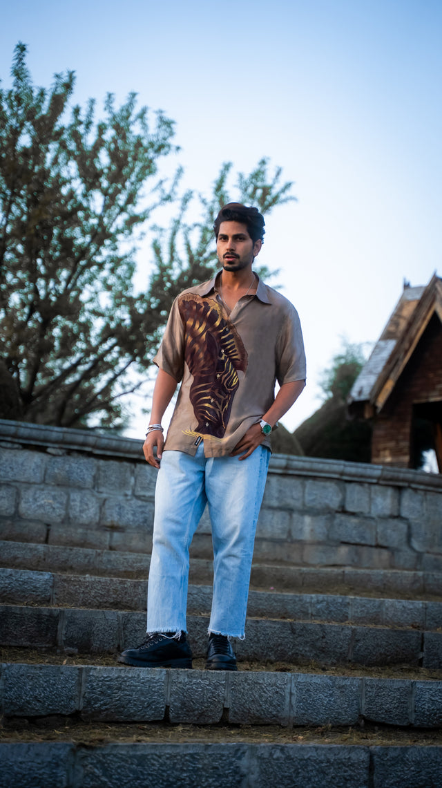 Desert Zebra Pure Bemberg Satin Short Sleeve Shirt