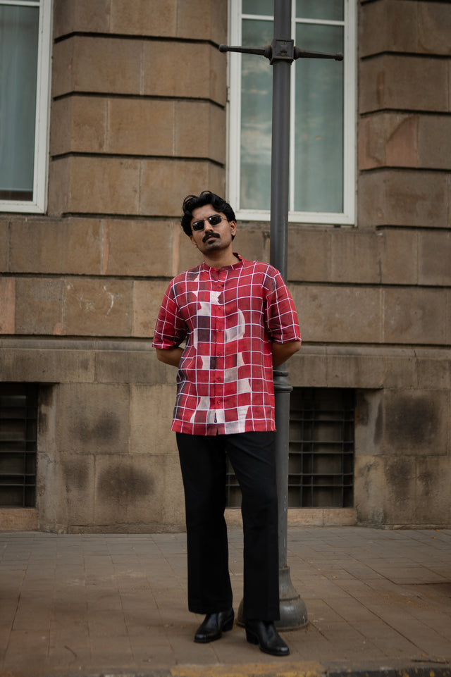 Red Colour, Gridlock Flow Pure Linen Shirt, shirt for men, shirt for women, shirts for men, shirts for women, Long Sleeve shirt, satin Pure Linen shirt, beach wear shirt, party wear shirt