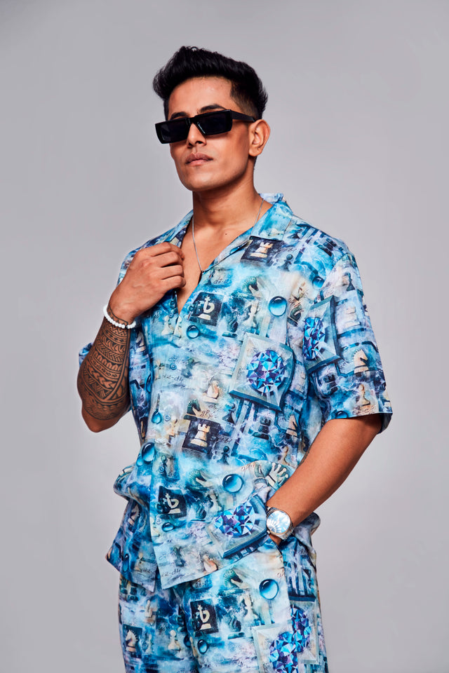 Checkmate Printed Shirt - Pure Linen Cuban Coller Shirt