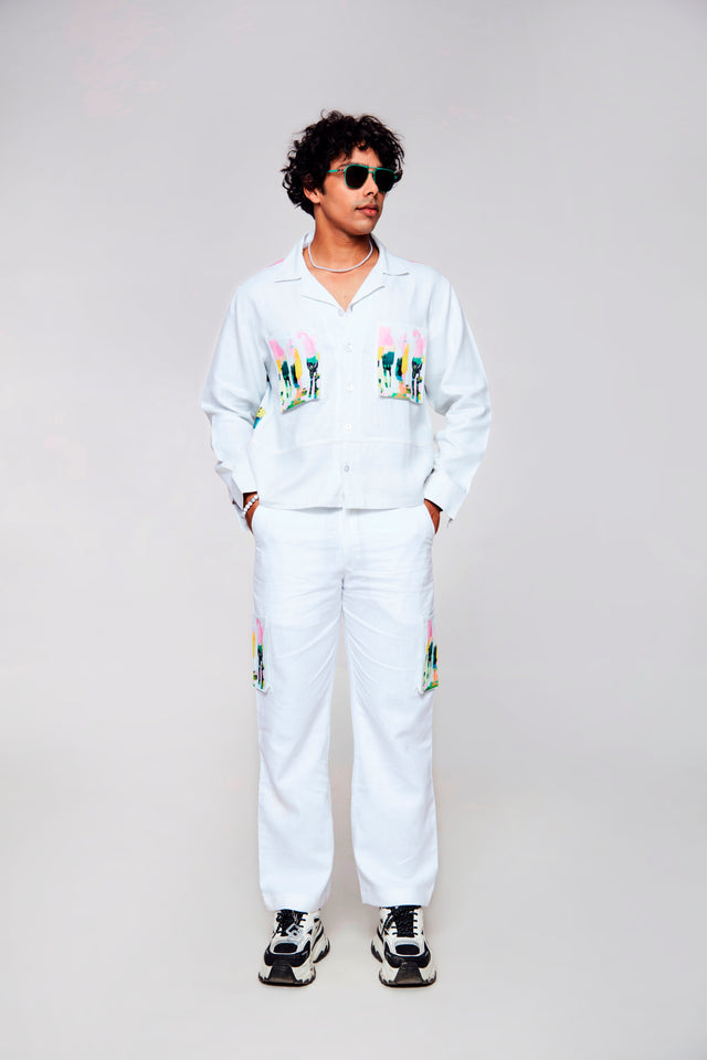 Floral Fusion : Pure Linen Crop Length Jacket
