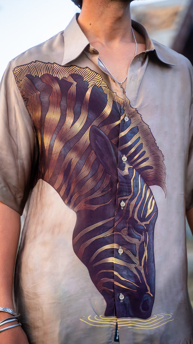 Desert Zebra Pure Bemberg Satin Short Sleeve Shirt