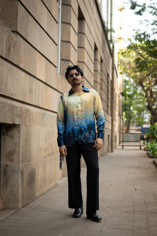Golden Dusk Pure Bemberg Satin Full Sleeve Shirt
