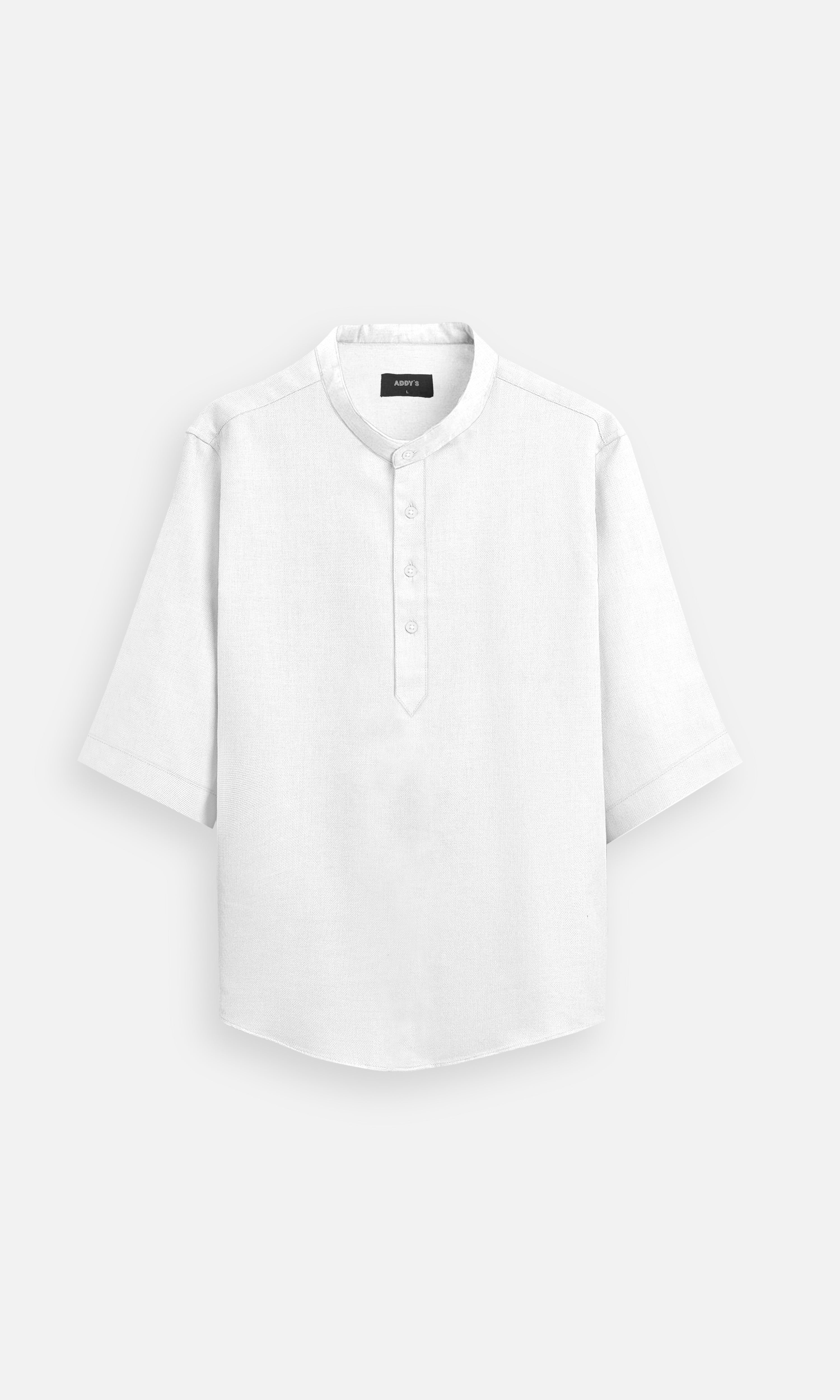 Classic White Pure Linen Kurta Style Shirt - AddysForMen®