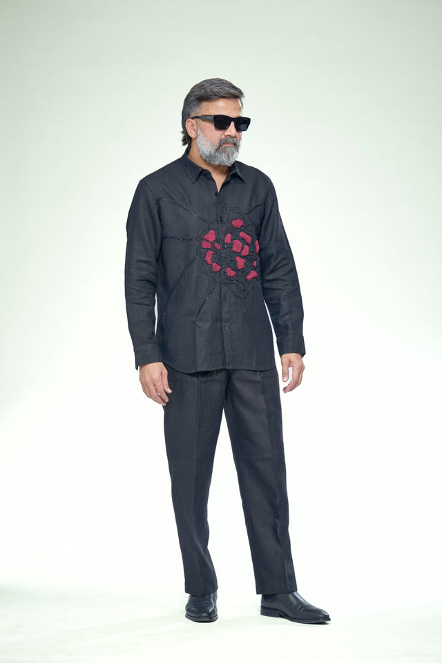 Royal Khatli : 10-Hour Hand Embroidered Pure Linen Half Sleeve Shirt - AddysForMen®️