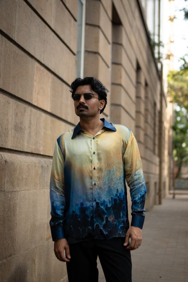 Golden Dusk Pure Bemberg Satin Full Sleeve Shirt