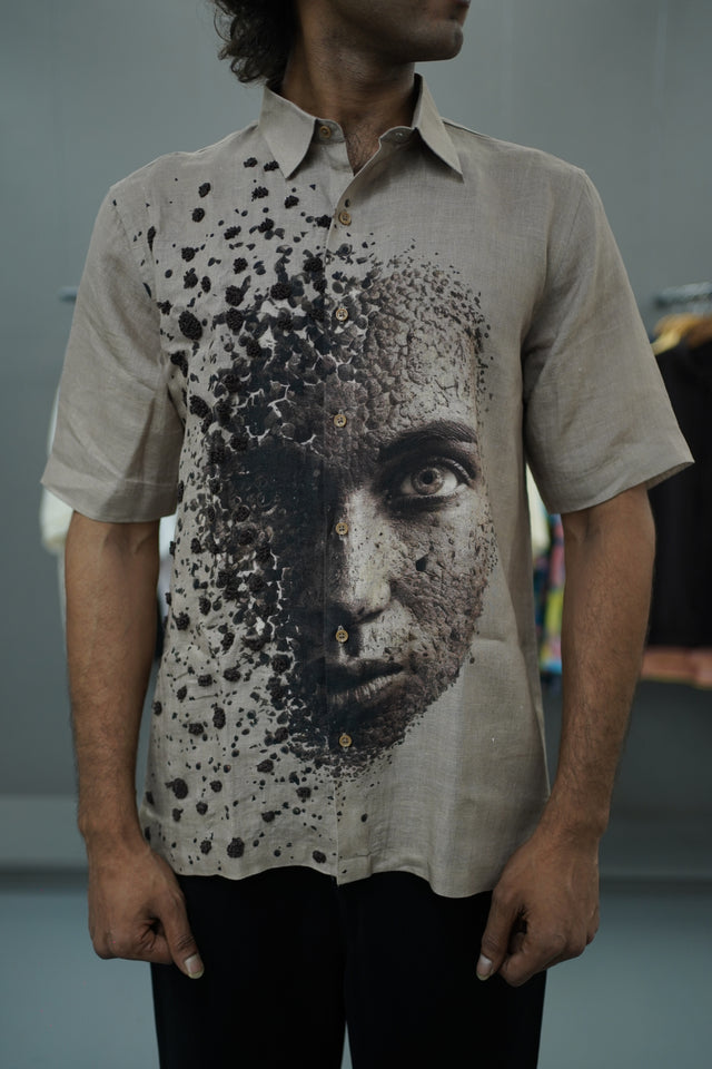 The Artisan Vista: Hand-Embroidered Digital Landscape Pure Linen Short Sleeve Shirt – AddysForMen®️