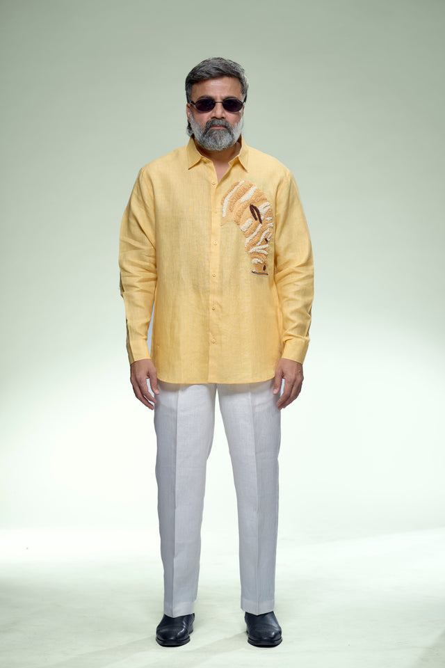 Artisan 8 : Hand Embroidery Pure Linen Full Sleeve Shirt - AddysForMen®️