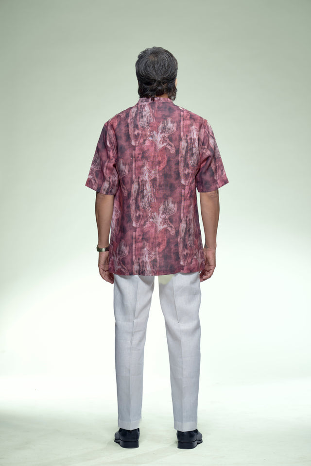 Vintage Inspired Damask Pure Linen Short Sleeve Shirt – AddysForMen®️