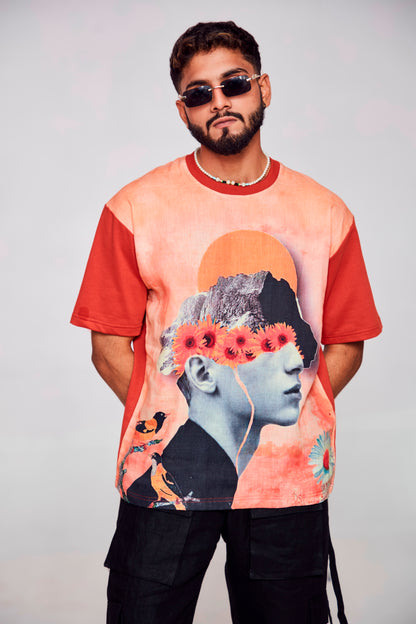 Floral Fusion : Nature Meets Masculine Confidence - Oversize Linen Tshirt