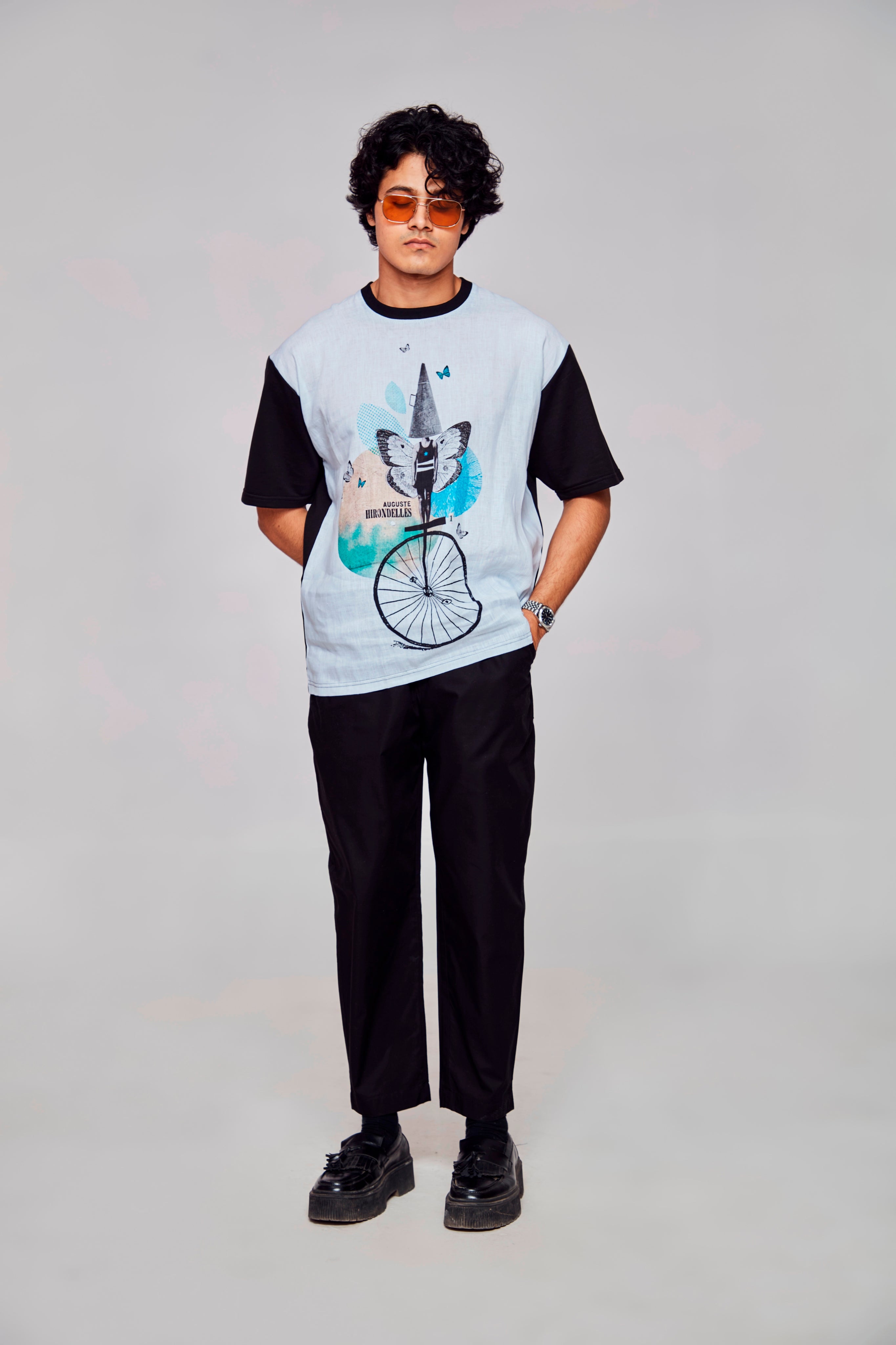 Pedal Power : Embracing Freedon and Nature with Butterfly - Oversize Linen Tshirt