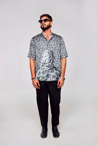 Floral Fusion : Covered Man Embracing Nature's Delight - Pure Tencel Sation Short Sleeve Shirt