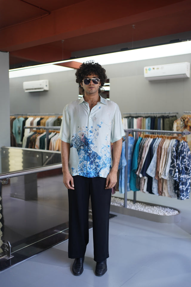 The Horizon Gradient: Digital Art Pure Bemberg Satin Short Sleeve Shirt - AddysForMen®️