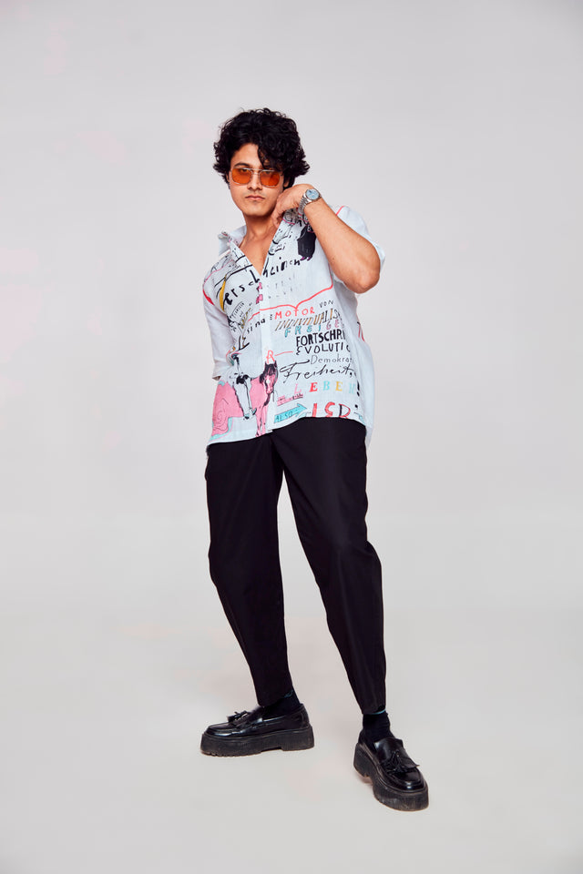 The Bold Expression Printed Pure Linen Short Sleeve Shirt Unisex