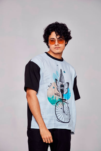 Pedal Power : Embracing Freedon and Nature with Butterfly - Oversize Linen Tshirt