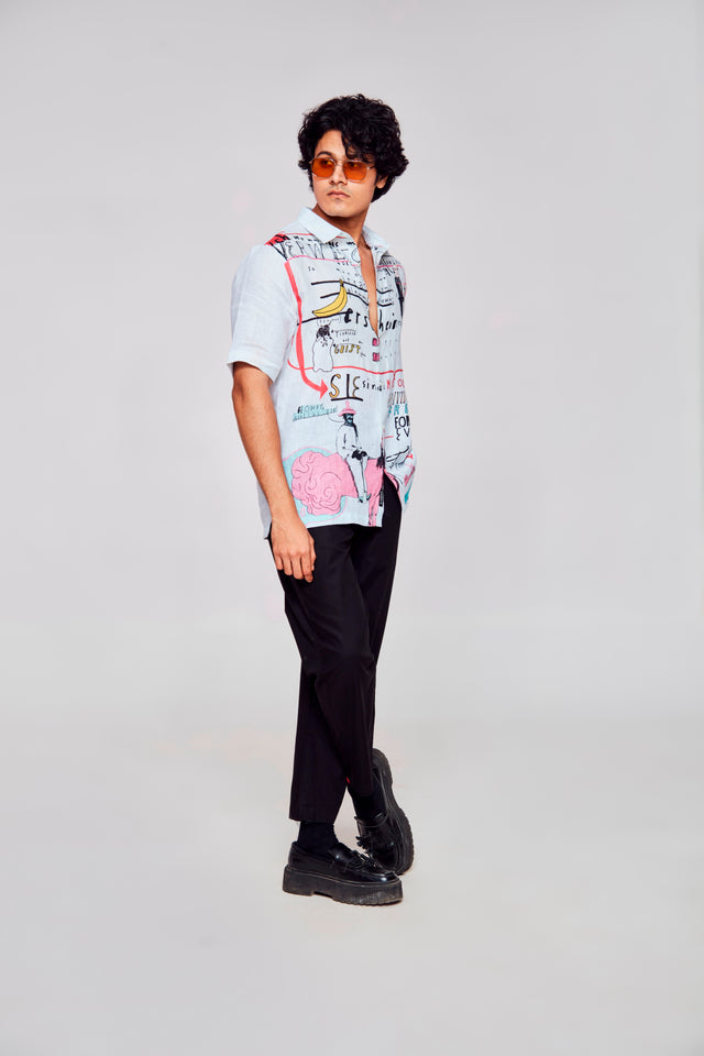 The Bold Expression Printed Pure Linen Short Sleeve Shirt Unisex