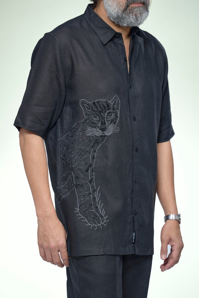 Midday Artisan : 8-Hour Hand Embroidered Pure Linen Half Sleeve Shirt - AddysForMen®️