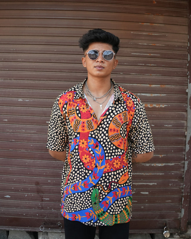 Vibrant Night Pure Ecovero (viscose) Shirt, shirt for men, shirt for women, shirts for men, shirts for women, Short Sleeve shirt, satin Pure Ecovero (viscose) shirt, beach wear shirt, party wear shirt