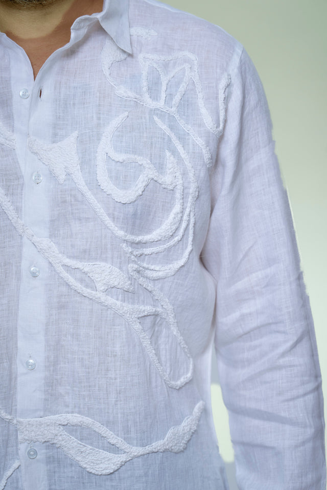 Artisan's Touch Hand Embroidery Pure Linen Full Sleeve Shirt - AddysForMen®️