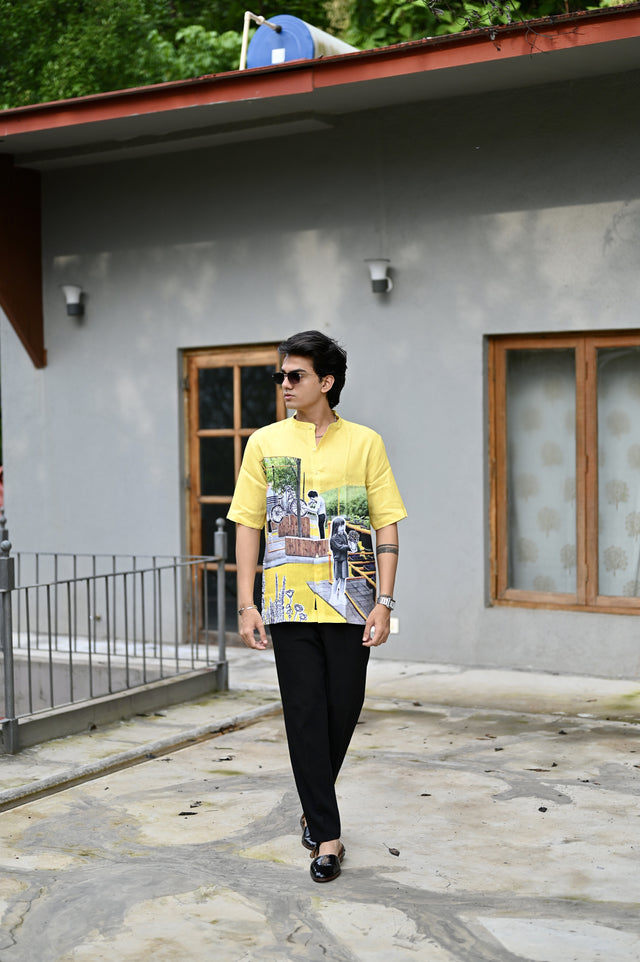 Sunshine Shades : Vibrant Yellow Hues Pure Linen Shirt