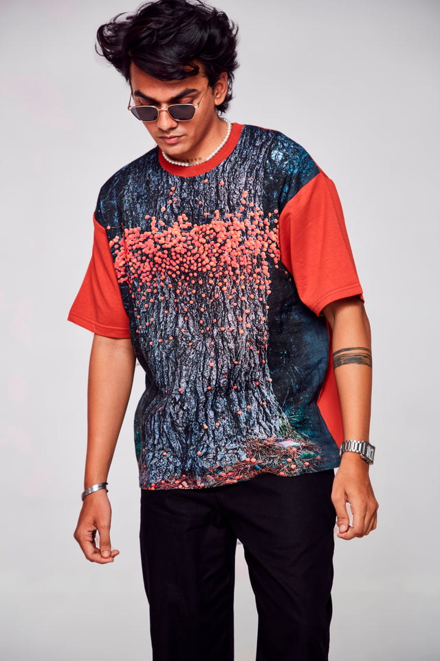 Sylvan Symphony : Tapestry of Majestic Tree Revelry - Oversize Linen Tshirt