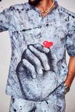 Embracing Love : Symbolic Connection Between Hearts and Humanity - Pure Linen Short Sleeve Kurta