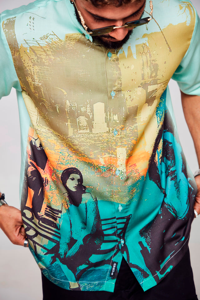 Solitude Serenade Printed Pure Tencel Satin Short Sleeve Shirt