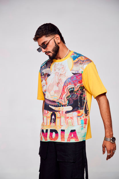 Spirit of India : Tapestry of Culture on Your Chest - Oversize Linen Tshirt