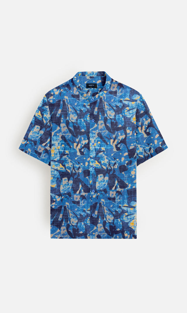 Azure Splash Party Wear Casual Pure Linen Short Sleeve Shirt