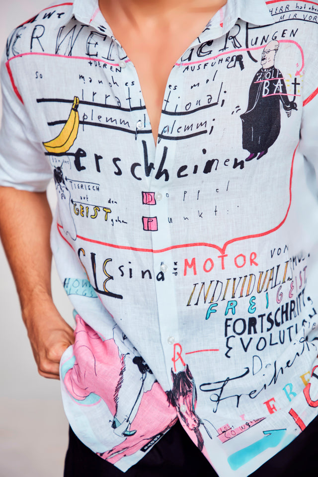 The Bold Expression Printed Pure Linen Short Sleeve Shirt Unisex