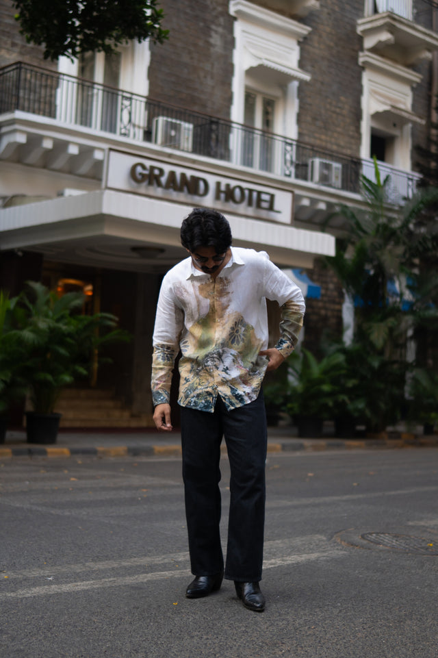 Stylish Mural Bloom Printed Pure Linen Shirt - AddysForMen®