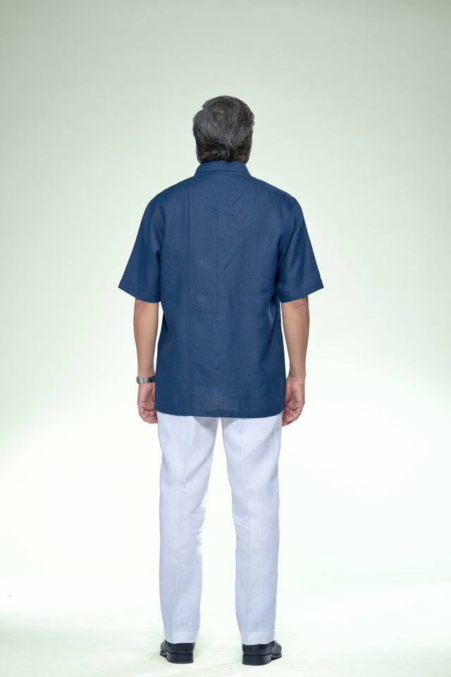 Studio Edition : 5-Hour Hand Embroidered Pure Linen Half Sleeve Shirt - AddysForMen®️