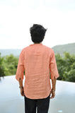 "Radiant Finesse : Youthfull Energy with an Orange 3/4 Sleeve Kurta Style Shirt"