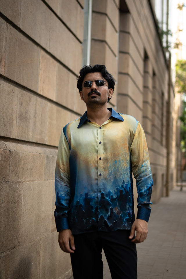 Golden Dusk Pure Bemberg Satin Full Sleeve Shirt