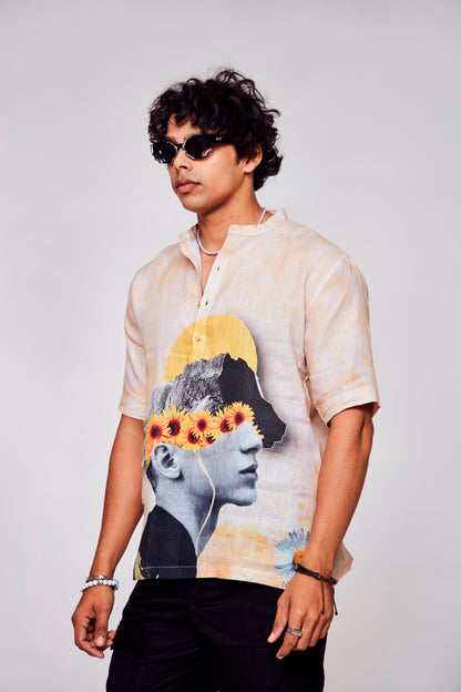 Infinite Embrace : Depths of Self Expression through Faces - Pure Linen Short Sleeve Kurta