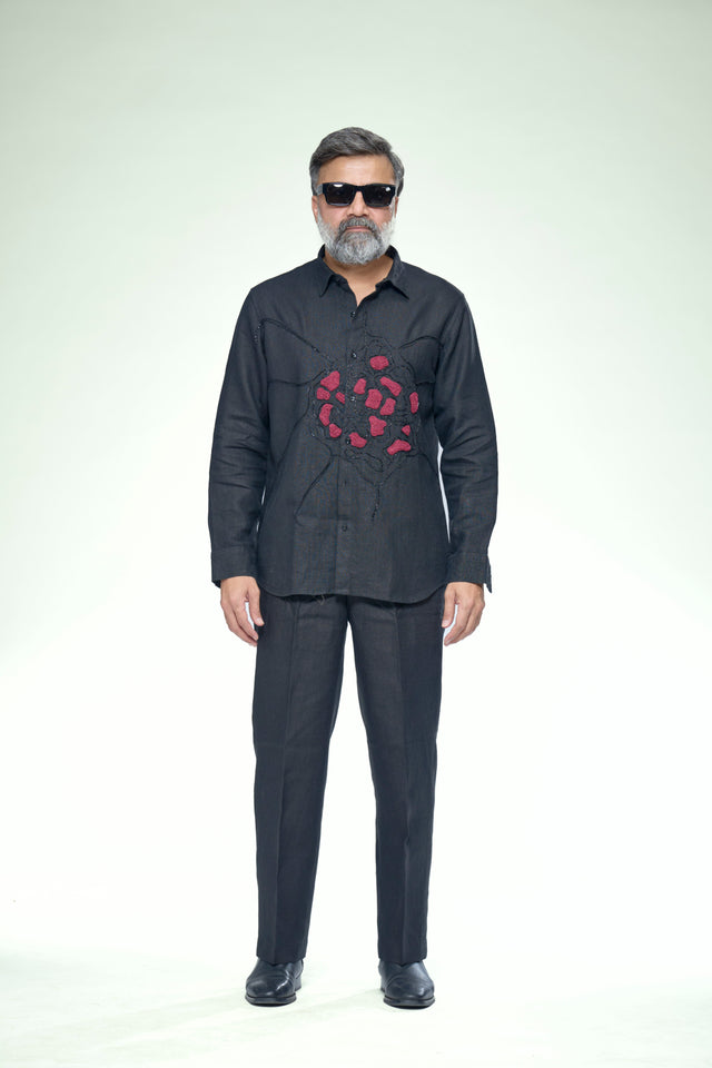 Royal Khatli : 10-Hour Hand Embroidered Pure Linen Half Sleeve Shirt - AddysForMen®️